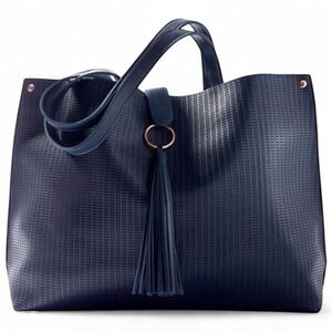 Elegant Navy Tote Bag with Tassel